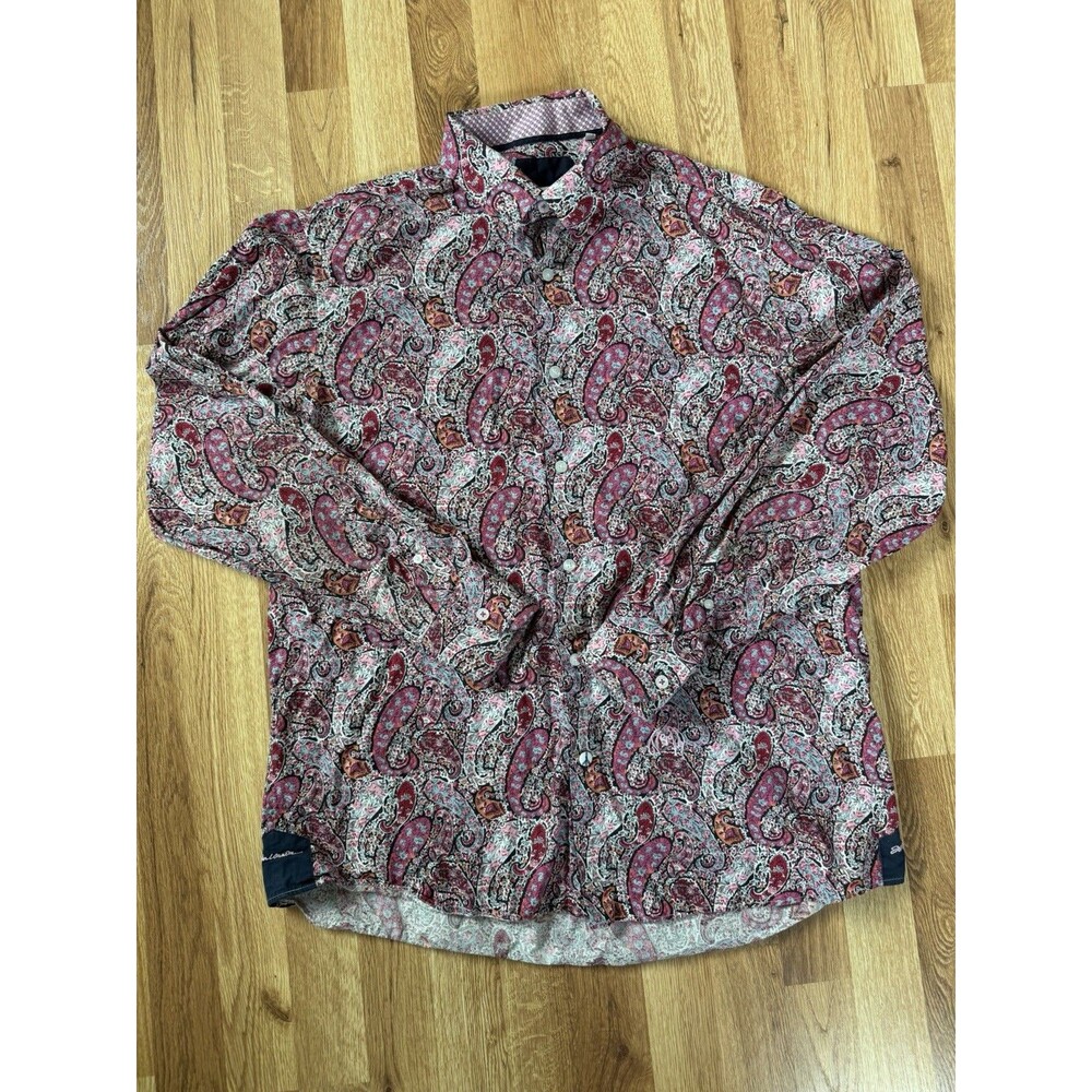 John Lennon Paisley Floral Button Up Shirt Mens XL 17.5 18 Pink  Long Sleeve